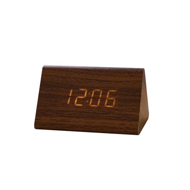 Clocks LED Wooden Alarm Clock Watch Wooden Wood Clock New Version LED Alarm Digital Desk Clock Adjustable Brightness, Alarm Time, Displays Time Date Temperature  Table Voice Control Digital Wood Electronic Desktop Table Stevvex
