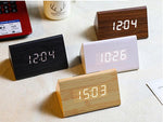 Clocks LED Wooden Alarm Clock Watch Wooden Wood Clock New Version LED Alarm Digital Desk Clock Adjustable Brightness, Alarm Time, Displays Time Date Temperature  Table Voice Control Digital Wood Electronic Desktop Table Stevvex
