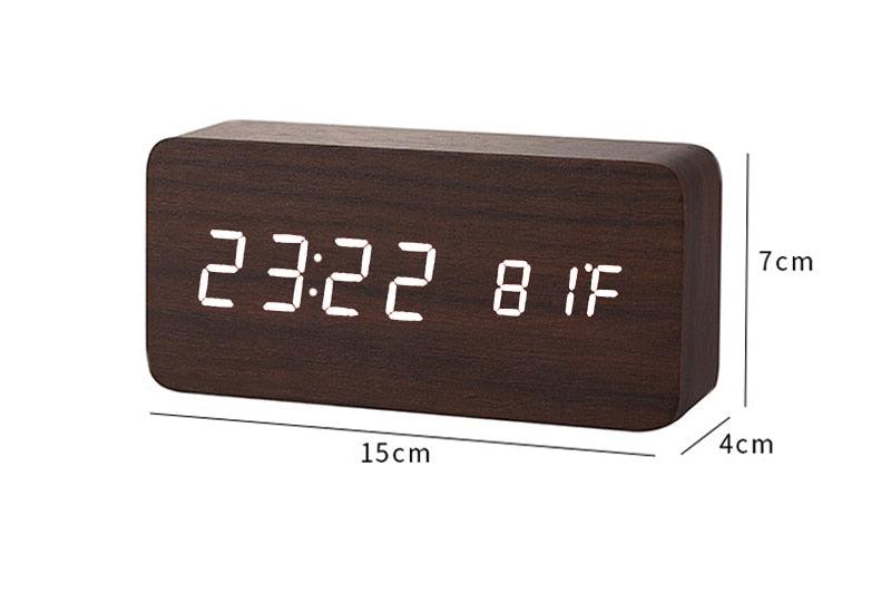 Clocks LED Wooden Alarm Clock Watch Wooden Wood Clock New Version LED Alarm Digital Desk Clock Adjustable Brightness, Alarm Time, Displays Time Date Temperature  Table Voice Control Digital Wood Electronic Desktop Table Stevvex