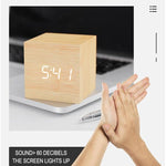 Clocks LED Wooden Alarm Clock Watch Wooden Wood Clock New Version LED Alarm Digital Desk Clock Adjustable Brightness, Alarm Time, Displays Time Date Temperature  Table Voice Control Digital Wood Electronic Desktop Table Stevvex