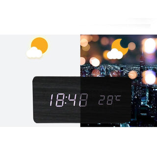 Clocks LED Wooden Alarm Clock Watch Wooden Wood Clock New Version LED Alarm Digital Desk Clock Adjustable Brightness, Alarm Time, Displays Time Date Temperature  Table Voice Control Digital Wood Electronic Desktop Table Stevvex