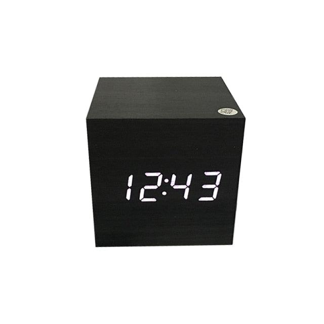 Clocks LED Wooden Alarm Clock Watch Wooden Wood Clock New Version LED Alarm Digital Desk Clock Adjustable Brightness, Alarm Time, Displays Time Date Temperature  Table Voice Control Digital Wood Electronic Desktop Table Stevvex