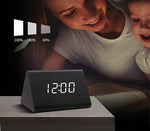 Clocks LED Wooden Alarm Clock Watch Wooden Wood Clock New Version LED Alarm Digital Desk Clock Adjustable Brightness, Alarm Time, Displays Time Date Temperature  Table Voice Control Digital Wood Electronic Desktop Table Stevvex