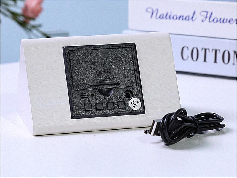 Clocks LED Wooden Alarm Clock Watch Wooden Wood Clock New Version LED Alarm Digital Desk Clock Adjustable Brightness, Alarm Time, Displays Time Date Temperature  Table Voice Control Digital Wood Electronic Desktop Table Stevvex