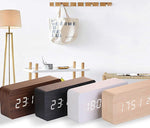 Clocks LED Wooden Alarm Clock Watch Wooden Wood Clock New Version LED Alarm Digital Desk Clock Adjustable Brightness, Alarm Time, Displays Time Date Temperature  Table Voice Control Digital Wood Electronic Desktop Table Stevvex