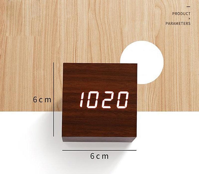 Clocks LED Wooden Alarm Clock Watch Wooden Wood Clock New Version LED Alarm Digital Desk Clock Adjustable Brightness, Alarm Time, Displays Time Date Temperature  Table Voice Control Digital Wood Electronic Desktop Table Stevvex