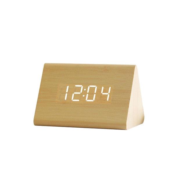 Clocks LED Wooden Alarm Clock Watch Wooden Wood Clock New Version LED Alarm Digital Desk Clock Adjustable Brightness, Alarm Time, Displays Time Date Temperature  Table Voice Control Digital Wood Electronic Desktop Table Stevvex