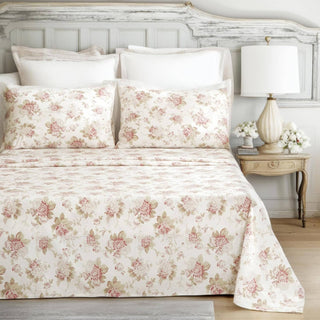 DaDa Bedding Hint of Mint Dainty Cottage Floral Roses Cotton Flat Sheet Only w/ Pillow Case (3036)