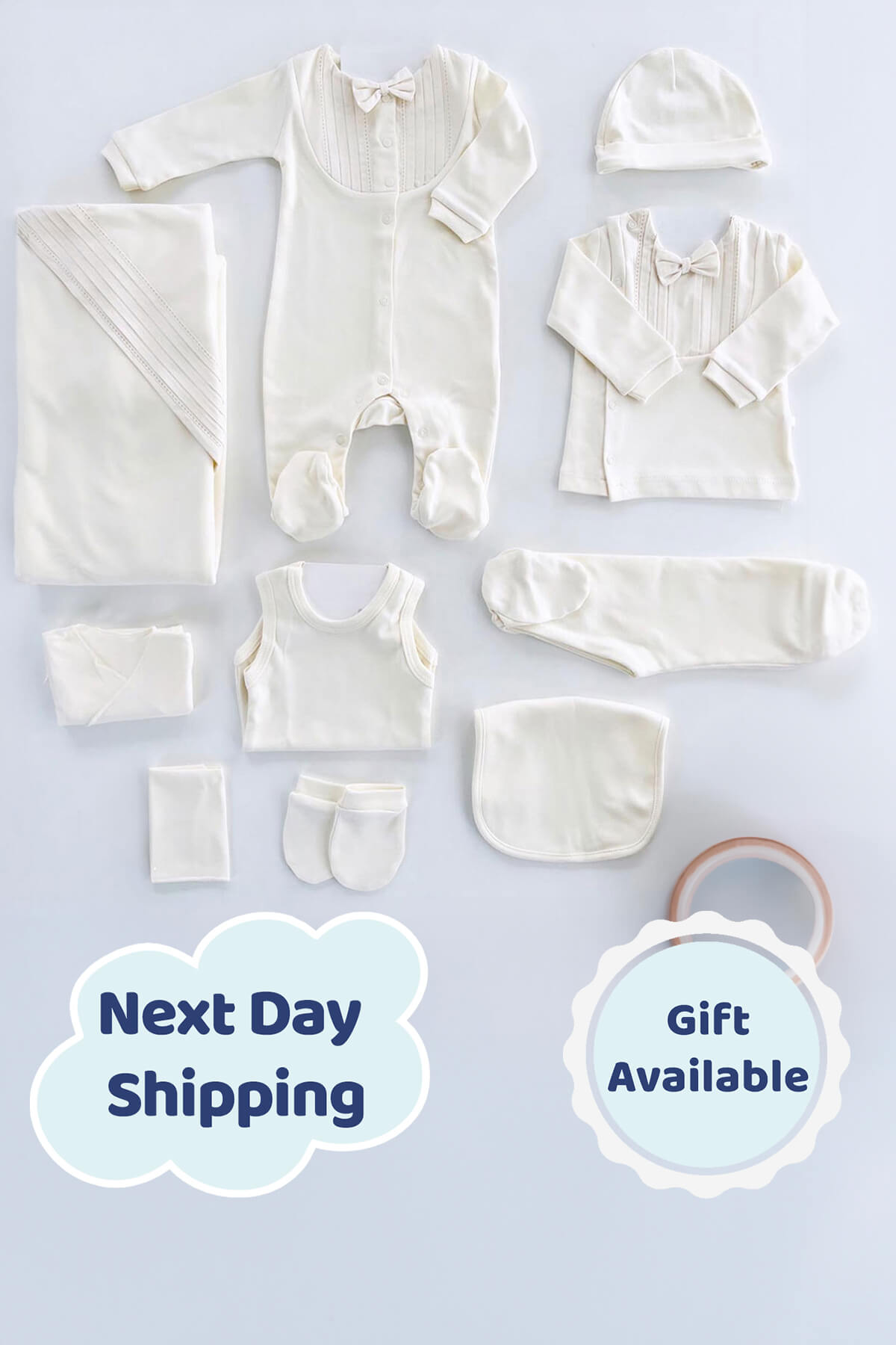Alex Ecru Organic Cotton Newborn Coming Home Set (10 pcs) - By Baano