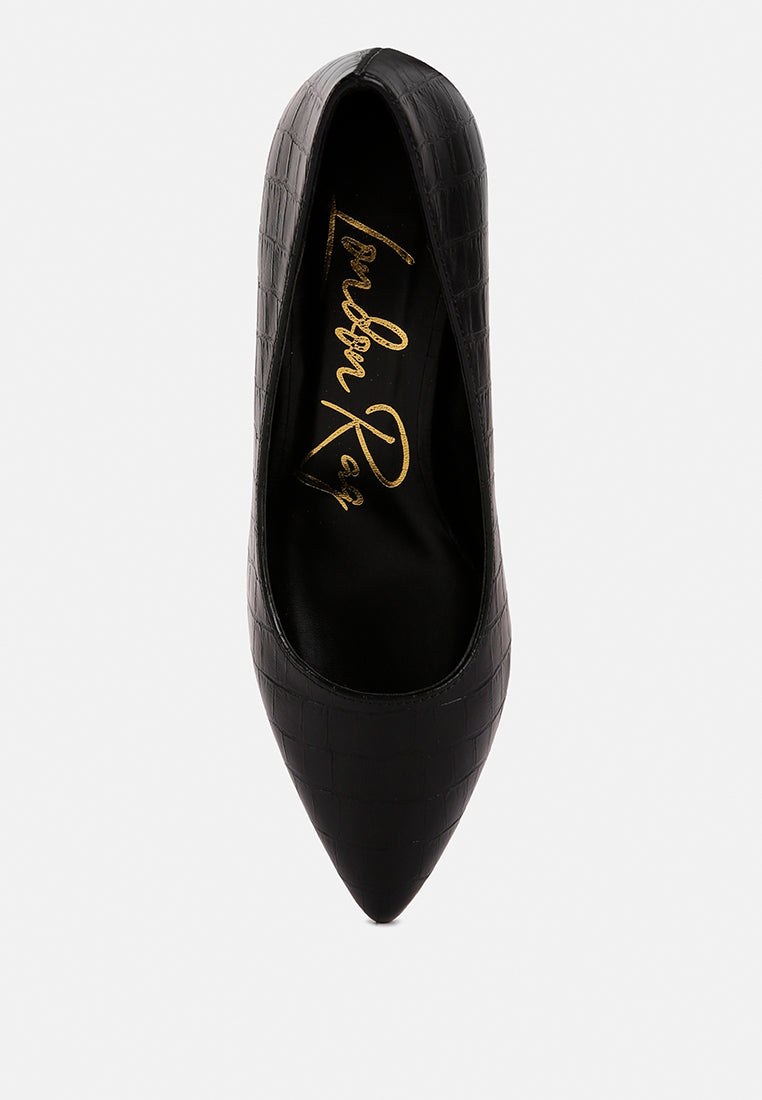 Emersyn Croc Block Heel Pump Shoes London Rag International