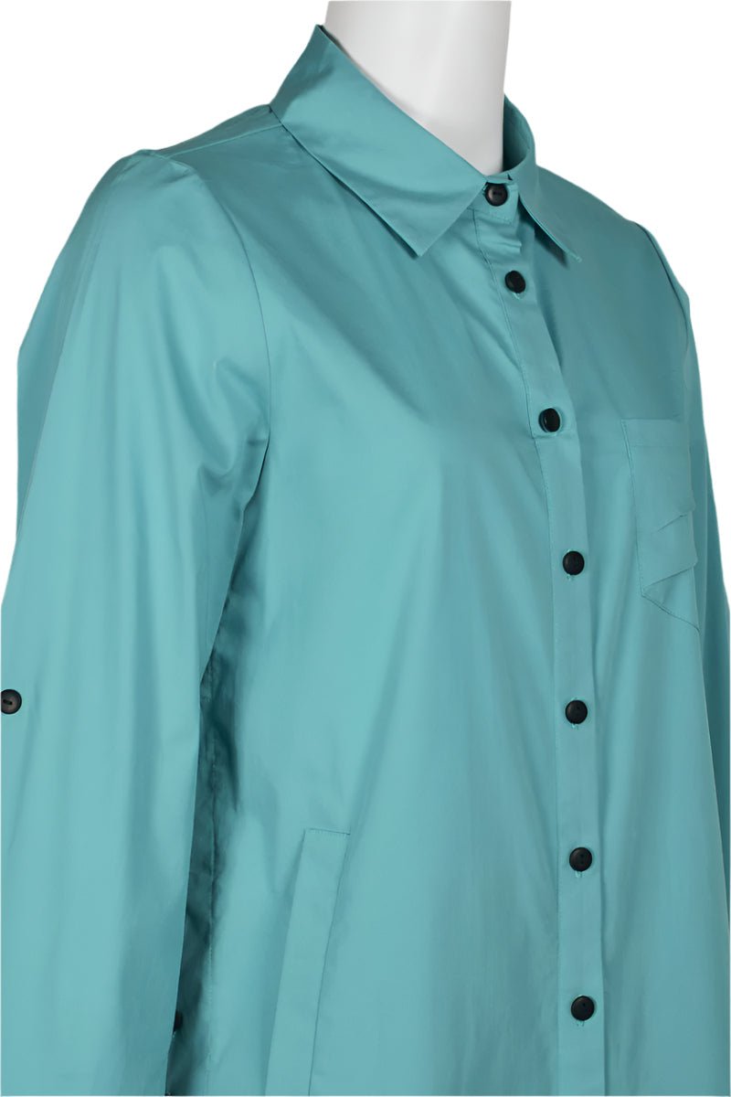 Flair Collared Button - Down Button Side 2 Way Sleeve Pockets Solid Cotton Blend Shirt - Glamourous Grace