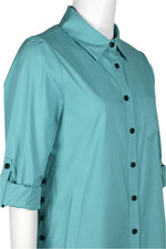 Flair Collared Button - Down Button Side 2 Way Sleeve Pockets Solid Cotton Blend Shirt - Glamourous Grace
