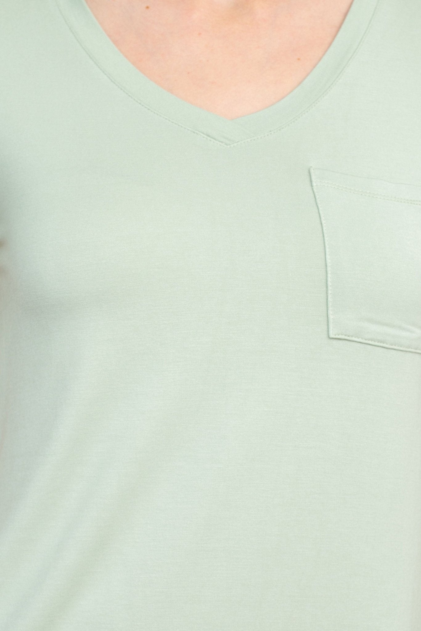 Cable & Guage V - Neck Short Sleeve Pocket Solid ITY T-Shirt - Glamourous Grace