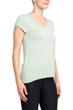 Cable & Guage V - Neck Short Sleeve Pocket Solid ITY T-Shirt - Glamourous Grace