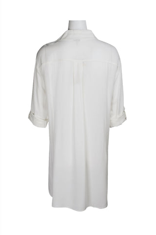 Cupio Collared Button Down 2 Way Sleeve Embellished Hi - Low Hem Viscose Top - Glamourous Grace