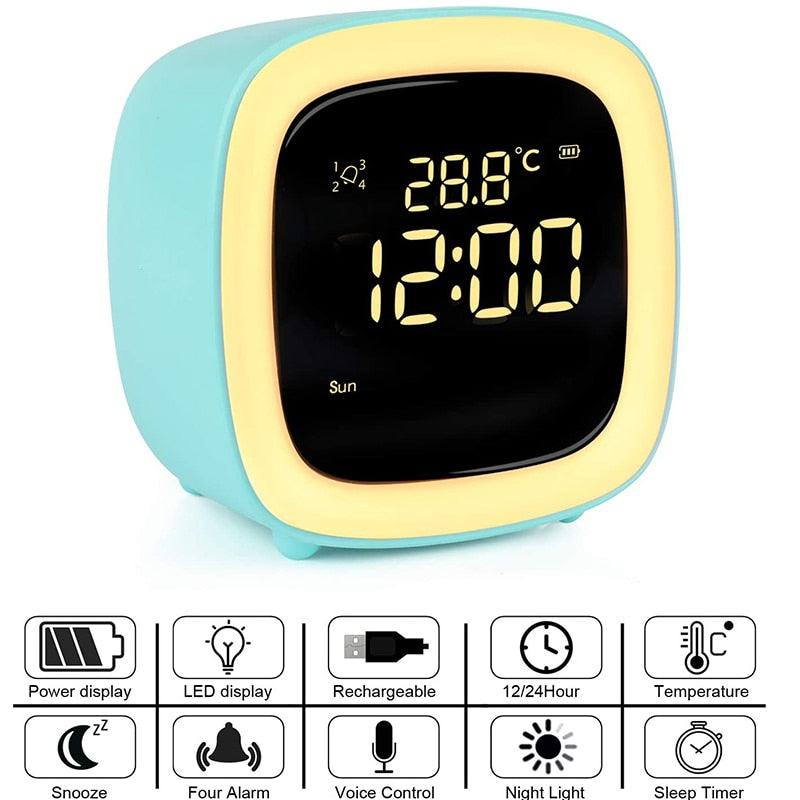 Cut Digital Alarm Clock Cartoon Night Light Desk Alarm Clock Cute Toddler Alarm Clock Dimming Sleep Training Clock with Night Light Kids Wake Up Clock USB Rechargeable Easy Setting Kids Clocks for Bedrooms Rechargeable Battery Christmas gift for Kids Stevvex