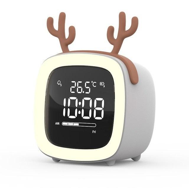 Cut Digital Alarm Clock Cartoon Night Light Desk Alarm Clock Cute Toddler Alarm Clock Dimming Sleep Training Clock with Night Light Kids Wake Up Clock USB Rechargeable Easy Setting Kids Clocks for Bedrooms Rechargeable Battery Christmas gift for Kids Stevvex