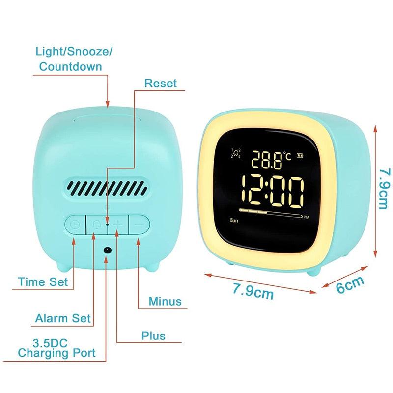 Cut Digital Alarm Clock Cartoon Night Light Desk Alarm Clock Cute Toddler Alarm Clock Dimming Sleep Training Clock with Night Light Kids Wake Up Clock USB Rechargeable Easy Setting Kids Clocks for Bedrooms Rechargeable Battery Christmas gift for Kids Stevvex