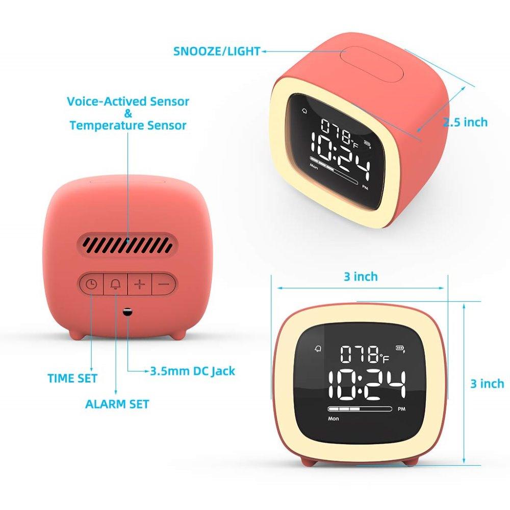 Cut Digital Alarm Clock Cartoon Night Light Desk Alarm Clock Cute Toddler Alarm Clock Dimming Sleep Training Clock with Night Light Kids Wake Up Clock USB Rechargeable Easy Setting Kids Clocks for Bedrooms Rechargeable Battery Christmas gift for Kids Stevvex