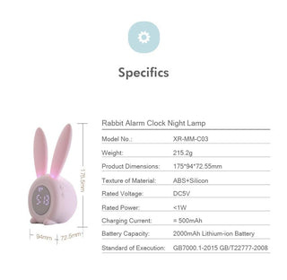 Cute Bunny Ear LED Digital Alarm Clock Electronic Kids Alarm Clock for Kids Children's Alarm Clocks for Girls Boys Bedroom Night Light for Kids Touch Control and Snoozing with USB Sound Control Rabbit Night Lamp Desk Clock Home Decoration Stevvex