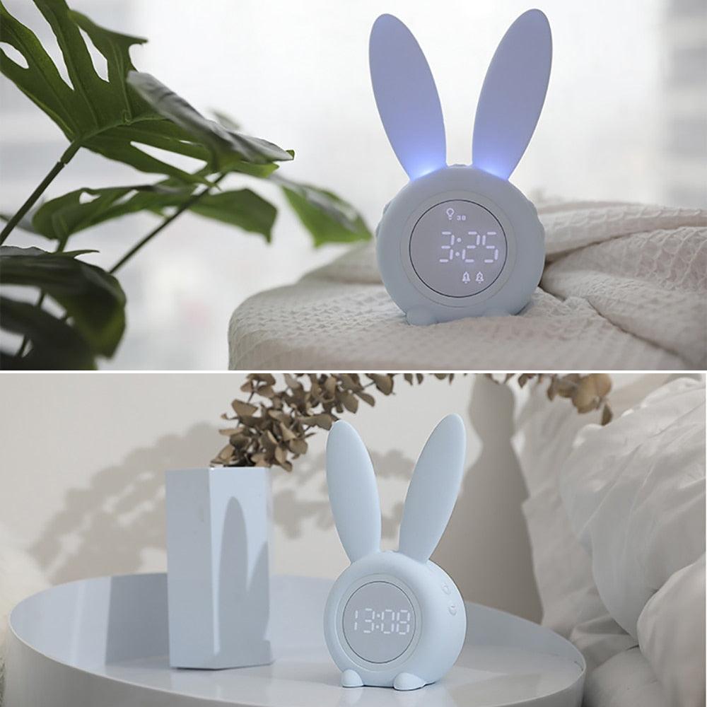 Cute Bunny Ear LED Digital Alarm Clock Electronic Kids Alarm Clock for Kids Children's Alarm Clocks for Girls Boys Bedroom Night Light for Kids Touch Control and Snoozing with USB Sound Control Rabbit Night Lamp Desk Clock Home Decoration Stevvex