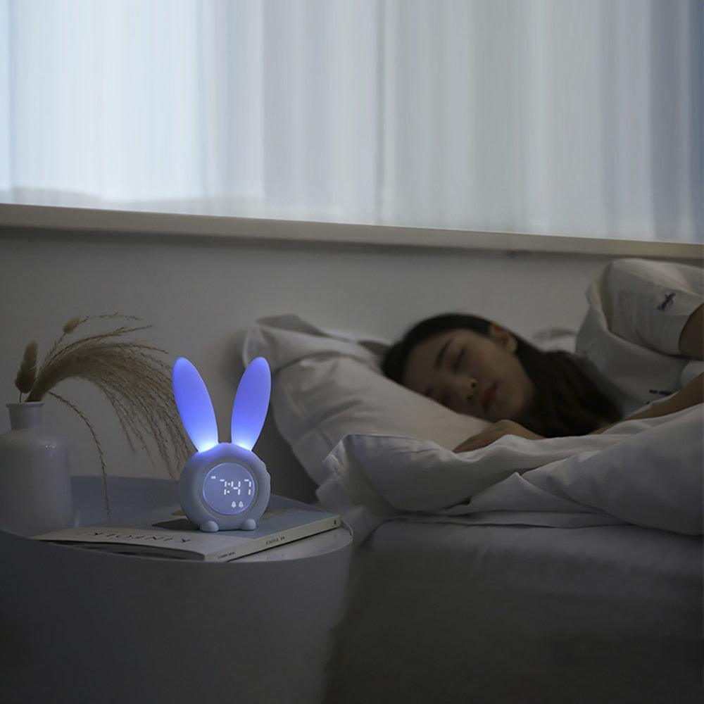 Cute Bunny Ear LED Digital Alarm Clock Electronic Kids Alarm Clock for Kids Children's Alarm Clocks for Girls Boys Bedroom Night Light for Kids Touch Control and Snoozing with USB Sound Control Rabbit Night Lamp Desk Clock Home Decoration Stevvex