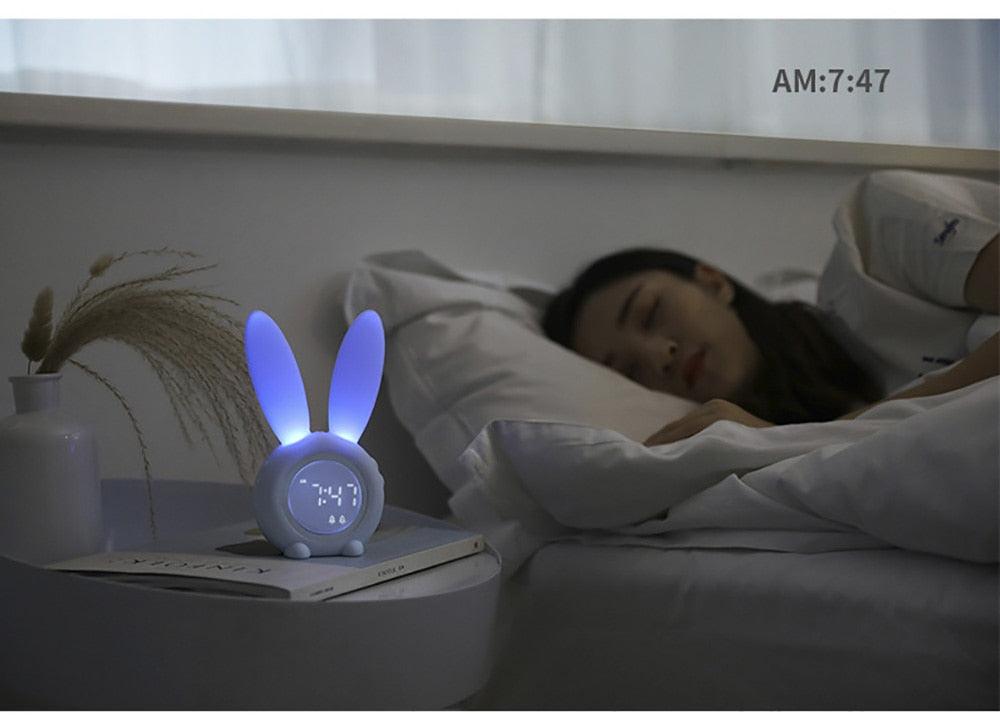 Cute Bunny Ear LED Digital Alarm Clock Electronic Kids Alarm Clock for Kids Children's Alarm Clocks for Girls Boys Bedroom Night Light for Kids Touch Control and Snoozing with USB Sound Control Rabbit Night Lamp Desk Clock Home Decoration Stevvex