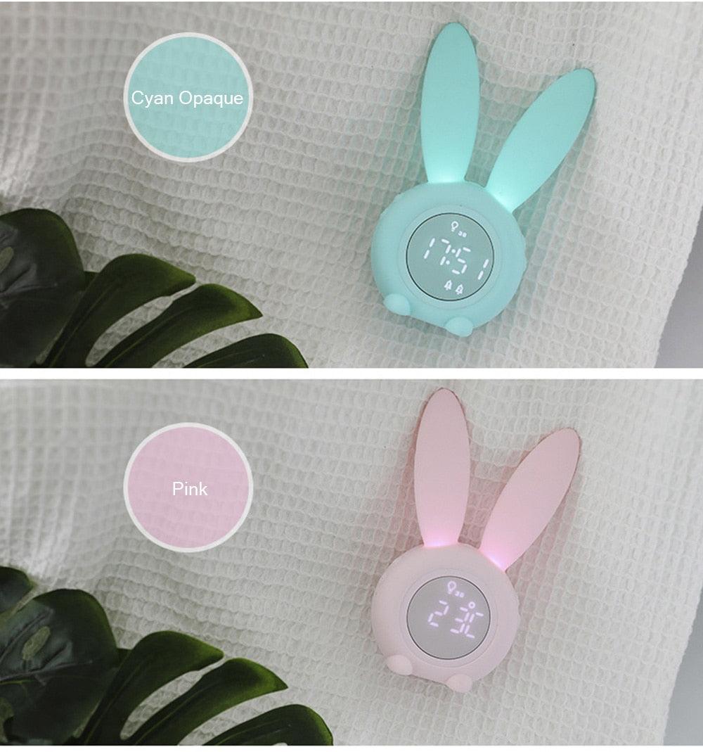 Cute Bunny Ear LED Digital Alarm Clock Electronic Kids Alarm Clock for Kids Children's Alarm Clocks for Girls Boys Bedroom Night Light for Kids Touch Control and Snoozing with USB Sound Control Rabbit Night Lamp Desk Clock Home Decoration Stevvex