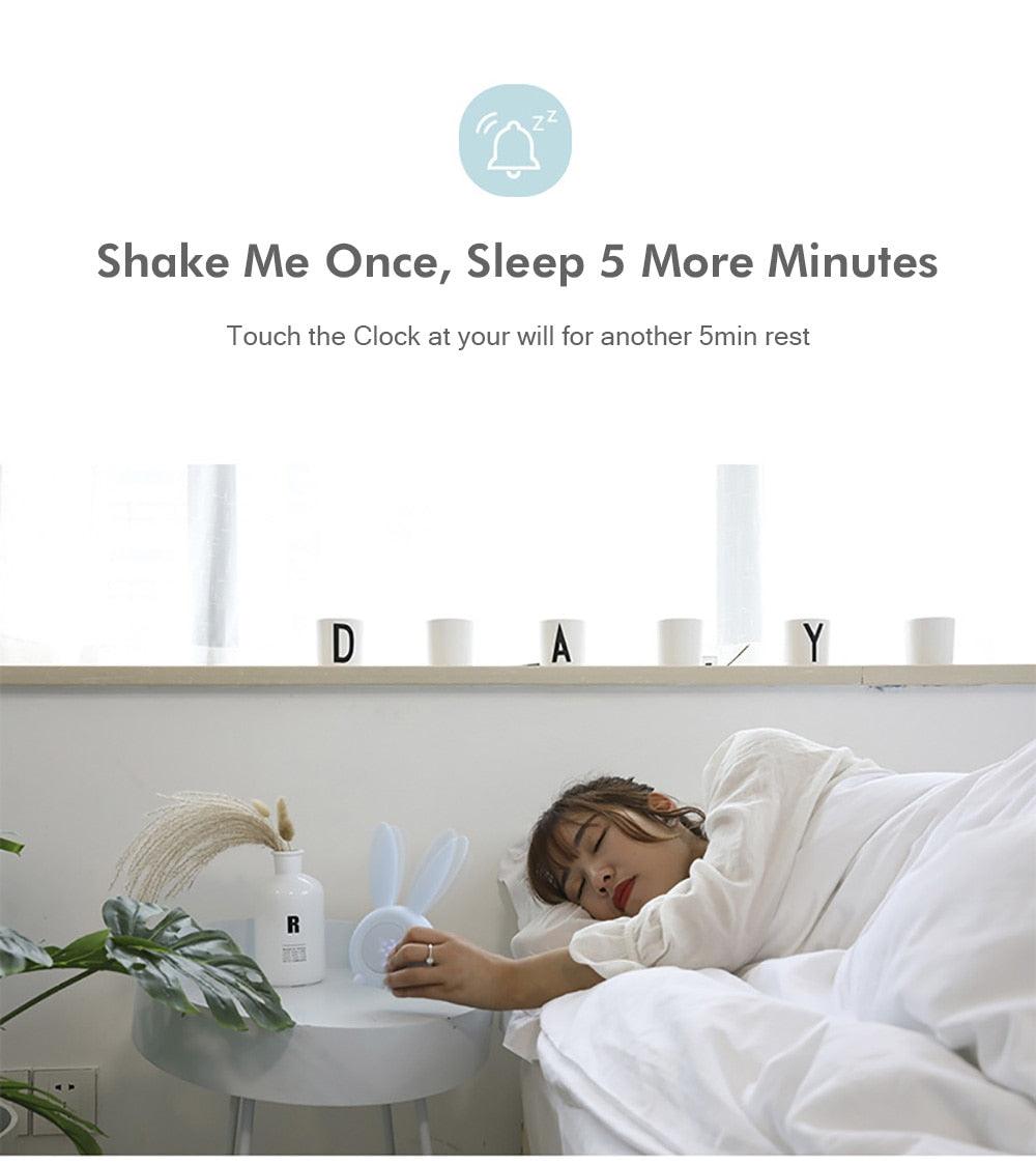 Cute Bunny Ear LED Digital Alarm Clock Electronic Kids Alarm Clock for Kids Children's Alarm Clocks for Girls Boys Bedroom Night Light for Kids Touch Control and Snoozing with USB Sound Control Rabbit Night Lamp Desk Clock Home Decoration Stevvex