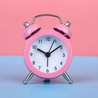Cute Mini Metal Round Alarm Clock Desk Table Electronic Digital Clock Twin Bell Alarm Clock Metal Frame 3D Dial with Backlight Function Desk Table Clock for Home & Office Bedroom Living Room Alarm Clock Creative Home Decoration Stevvex