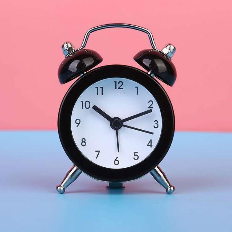 Cute Mini Metal Round Alarm Clock Desk Table Electronic Digital Clock Twin Bell Alarm Clock Metal Frame 3D Dial with Backlight Function Desk Table Clock for Home & Office Bedroom Living Room Alarm Clock Creative Home Decoration Stevvex