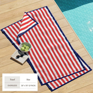 Oversized Striped Border Cabana Beach Towel - Santa Cruz Great Bay Home