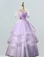 Elegant Lavender V-Neck Prom Dress | Pleated Floral Evening Gown for Girls