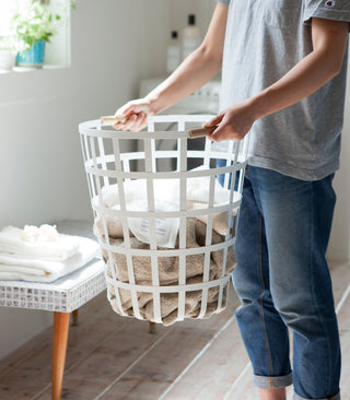 Wire Basket (18" H)  - Steel + Wood - By Baano