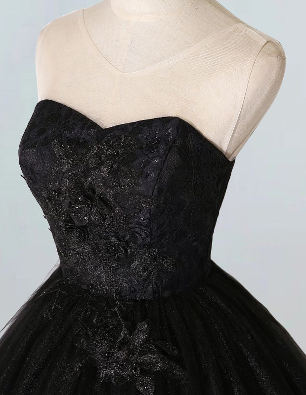 Black scoop lace applique tulle ball gown princess formal party dress bridal dress