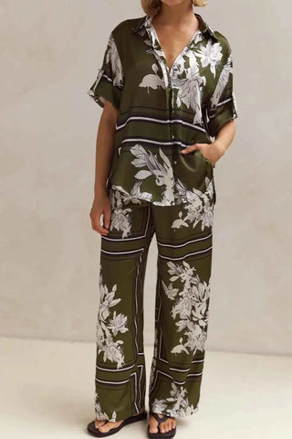 Printed Button Up Shirt and Pants Set - By Baano