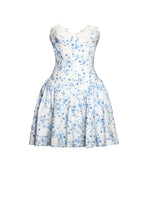 Taleah Blue Floral Print Linen Mini Dress with Lace Trim