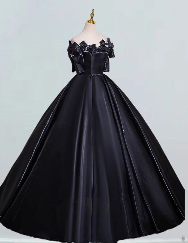 Elegant Black Strapless Satin Ball Gown | Women's Prom & Evening Dress