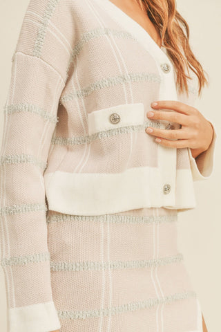 MABLE Plaid Button Down Sweater Cardigan and Mini Skirt Set - By Baano