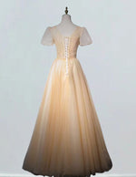 Women's Elegant Beaded V-Neck Evening Gown | Short Sleeves, Formal Prom Dress