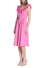 Donna Morgan Square Neck Sleeveless Back Zipper Self Waist Detail Tie Midi Cotton Dress - Glamourous Grace