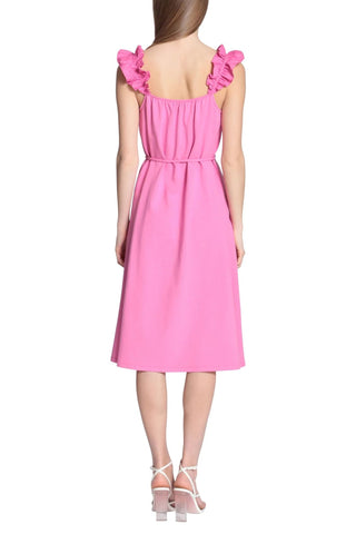 Donna Morgan Square Neck Sleeveless Back Zipper Self Waist Detail Tie Midi Cotton Dress - By Baano