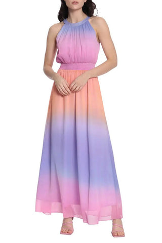 Donna Morgan Halter Neck Sleeveless Back Zipper Long Chiffon Dress - By Baano