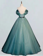 Green sweetheart pleated sparkle tulle prom dress ball gown
