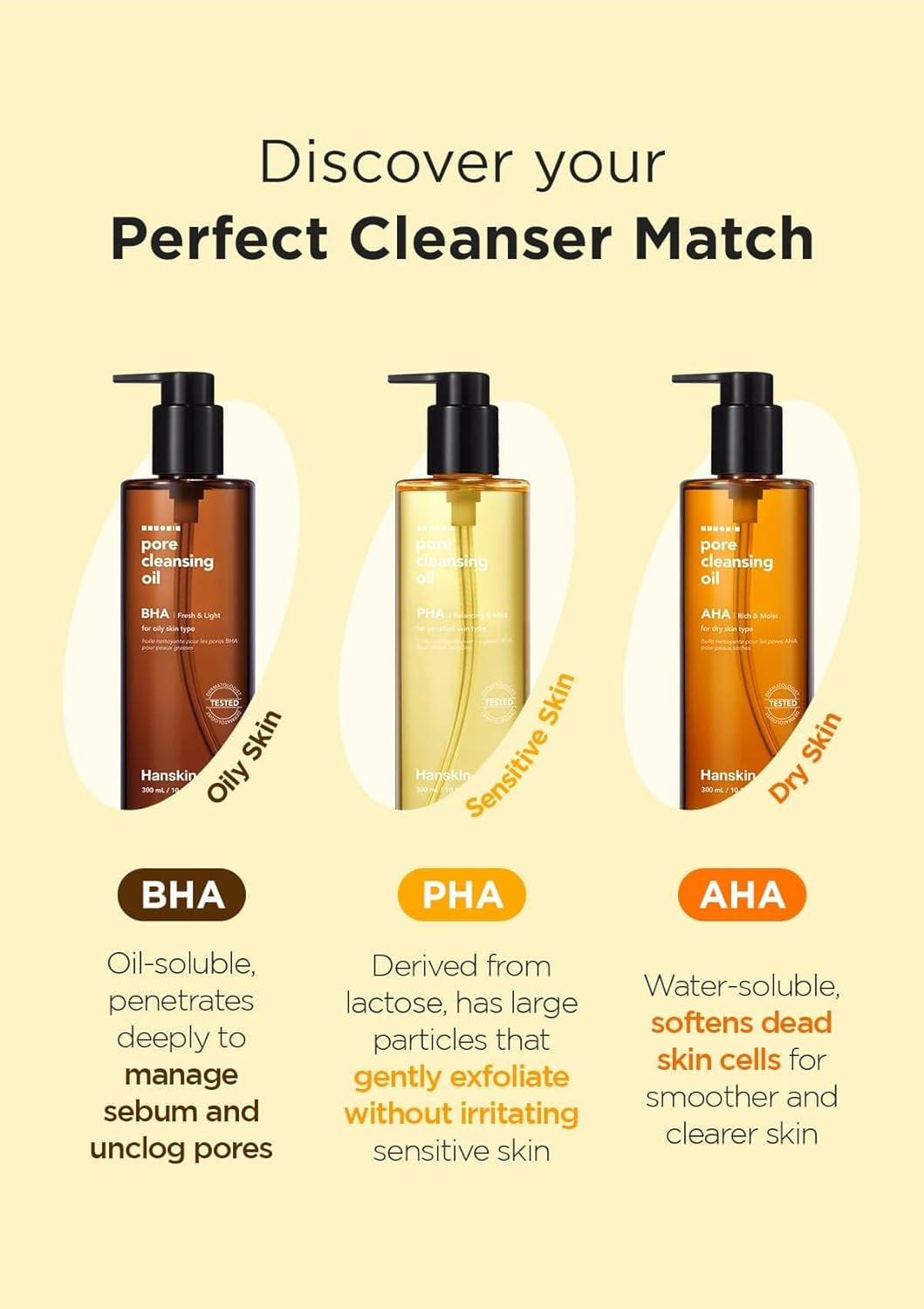 Pore Cleansing Oil, Oil Cleanser for Face, Makeup Blackhead Remover, Korean Cleanser for Sensitive Skin [PHA] (10.14 Oz)