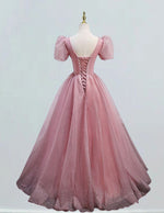 Pink V Neck Sparkle Tulle Prom Dress,Long Wedding Bridal Dress