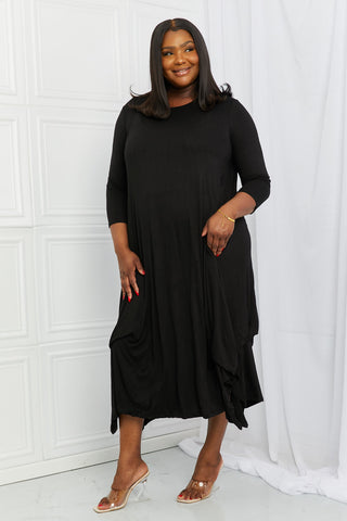 Celeste Good Days Full Size Round Neck Midi Dress in Black