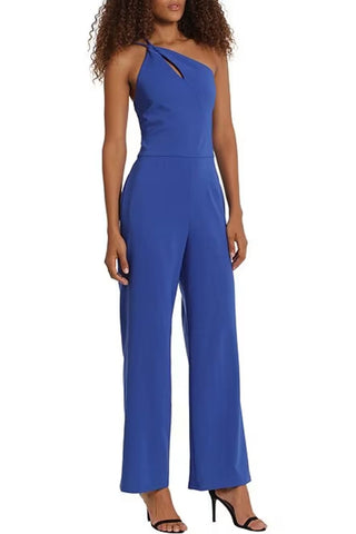 Donna Morgan Stretch One Shoulder with Keyhole Neck Jumpsuit - Glamourous Grace