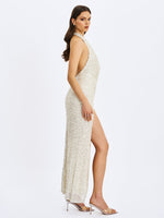 Niamh Golden Beaded Cowl Halter Backless Maxi Dress Miss Circle