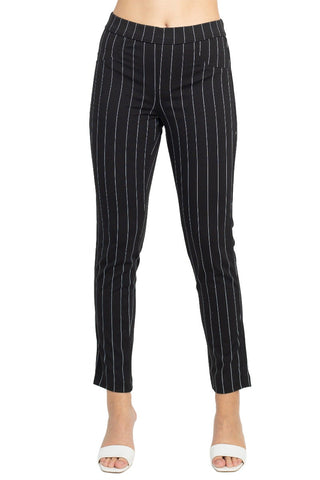 Dash Clothing Mid Waist Pencil Cut Stripe Pattern Knit Denim Pants with Pockets - By Baano